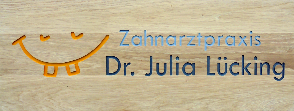 Holzschild aus Eiche, Zahnarztpraxis