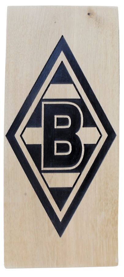 Eiche natur, Logo eingefräst, Fußball-Bundesliga Borussia Mönchengladbach.