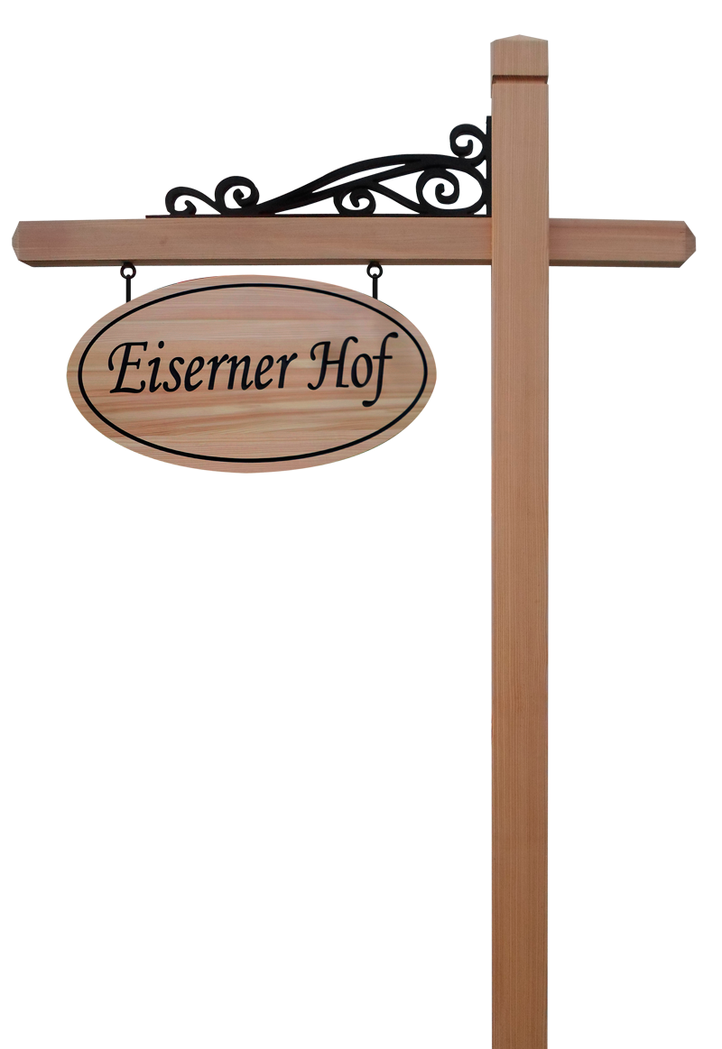 Galgenausleger für Pferdehof, Lärchenholz mit Schnörkel