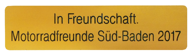 Gravurschild, 2 mm Aluminium, gold eloxiert, schwarz koloriert